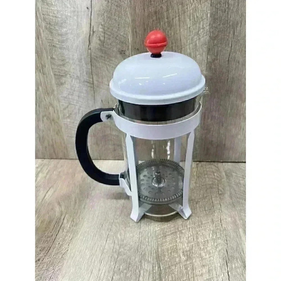 Starbucks Coffee French Press White Metal Red Knob Black Handle 34oz Japan RARE - Picture 5 of 11